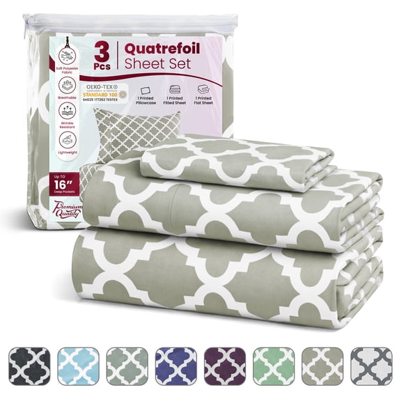 Lux Decor Twin XL Bed Sheets Set 3 Piece - Quatrefoil Pattern, Ultra Soft Polyester Sheet Deep Pocket Fit, Wrinkle Free, Breathable & Fade Resistant OEKO-TEX Certified, Taupe
