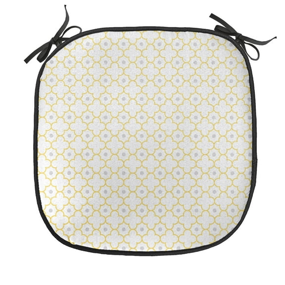 Quatrefoil Chair Seating Cushion, Moroccan Style Lattice Pattern Dots in Daisy Diamond Petals 4 Leaf Clover, Soft Seat Pads for Office with Anti-slip Backing, 16"x16", Brown White, by Ambesonne