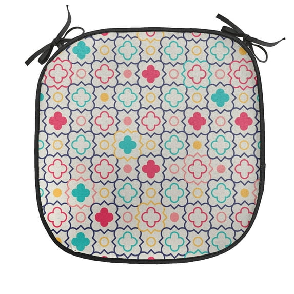 Quatrefoil Chair Seating Cushion, Traditional Tile Pattern Clovers Lattice Oriental Art Print, Soft Seat Pads for Office with Anti-slip Backing, 16"x16", Blue Green, by Ambesonne