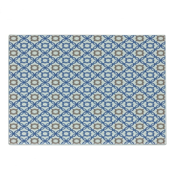 Quatrefoil Cutting Board, Delft Blue Inspired Pattern Intricate Old Dutch Tile Motifs, Decorative Tempered Glass Cutting and Serving Board, Small Size, Pale Brown Blue White, by Ambesonne