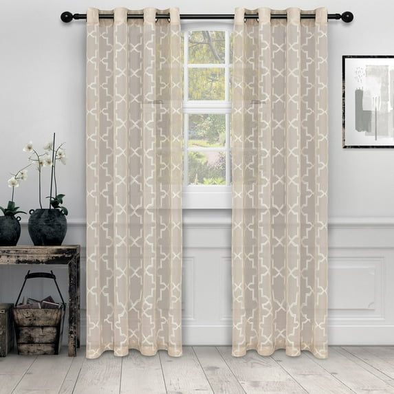 Quatrefoil Diffused Light Printed Semi-Sheer Curtain Set Beige / 52"x63"
