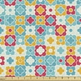 thumbnail image 1 of Ambesonne Floral Fabric by the Yard Upholstery, Clover Vivid Design, 1 Yard, Red Turquoise Yellow, 1 of 5