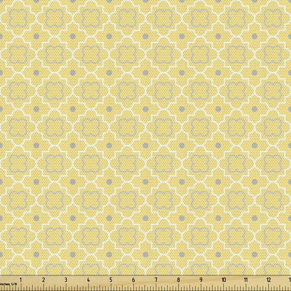 Ambesonne Quatrefoil Fabric by the Yard Upholstery, Pattern with Moroccan, 1 Yard, Pale Yellow