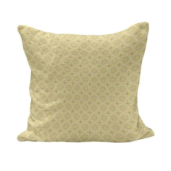 Quatrefoil Fluffy Throw Pillow Cushion Cover, Traditional Abstract Pattern with Moroccan Middle Eastern Effects, Decorative Square Accent Pillow Case, 40" x 40", Pale Yellow, by Ambesonne