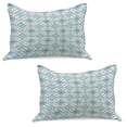 thumbnail image 1 of Quatrefoil Knitted Quilt Pillowcover Set of 2, Tangled Modern Lisbon Pattern Based on Traditional Oriental Tiles, Standard Queen Pillow Sham Bedroom, 30" x 20", Blue Tan White, by Ambesonne, 1 of 1