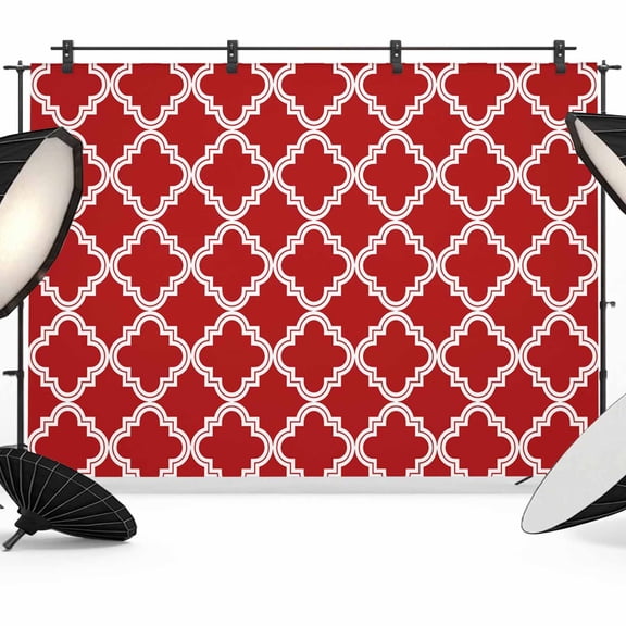 Quatrefoil Moroccan Pattern Backdrop for Photoshoot,Photography Photo Studio Background Wall Backdrop,Geometric Red Backdrop Back Drop Banner Panel for Portraits Wedding Party Live Streaming 7x5Ft