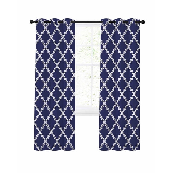 Quatrefoil Moroccan Pattern Blackout Curtains 84 Inches Long for Bedroom, Geometric Blue Morocco Thermal Insulated Room Darkening Black Out Window Curtain Panels Grommet Drapes for Living Room