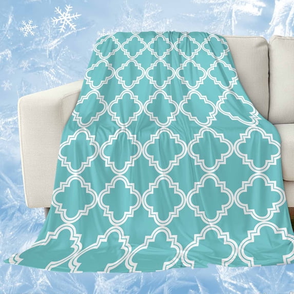 Quatrefoil Moroccan Pattern Cooling Blanket, Lightweight Breathable Summer Throw Blanket with Double Sided Cold Effect,Geometric Aqua Morocco Picnic Beach Blankets Bed Sheet for Hot Sleepers 30"x40"