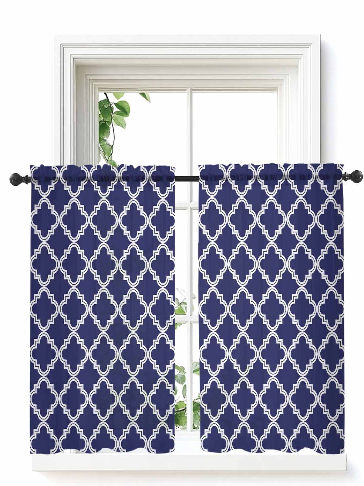 マルサン　450　キングジョー Classical Navy Ver Quatrefoil Moroccan Pattern Curtains 54 Inch Length, Sheer