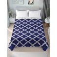 thumbnail image 1 of Quatrefoil Moroccan Pattern Queen Size Flat Sheet, Wrinkleproof & Fadeproof Cooling Flat Bed Sheet Only, Geometric Blue Morocco Breathable Soft Bedding Top Sheets 90 x 102 Inches, 1 of 8