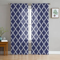 Quatrefoil Moroccan Pattern Sheer Curtains 84 Inches Long 2 Panels Set, Window Sheer Curtains for Living Room/Bedroom, Geometric Blue Morocco Light Filtering Rod Pocket Curtain 52'' x 84'' x 2