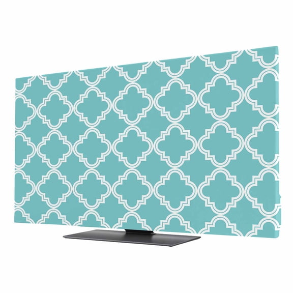 Quatrefoil Moroccan Pattern TV Cover for 24 Inch Screen, Stretch Fabric Dustproof TV Display Protector, Geometric Aqua Morocco Elastic Slipcover Monitor Cover for Indoor Desktop Computer 20.9"x11.8"