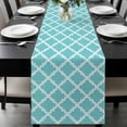 thumbnail image 1 of Quatrefoil Moroccan Pattern Table Runner 108 Inches Long, Geometric Aqua Morocco Kitchen Coffee Dining Table Decoration for Home Party Birthday Wedding Home Decor 13x108 Inches, 1 of 8