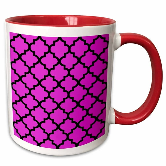 3drose, Quatrefoil Pattern in Black Outline on Pink, 15oz Two-tone Red Mug