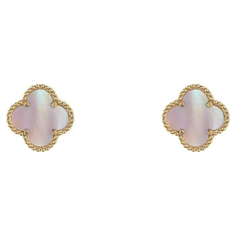 Quatrefoil Pink Mother of Pearl Clover Stud Earrings gold