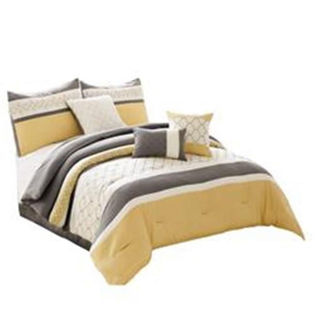 Queen size 4-Piece Comforter Set with Yellow Grey Floral Pattern main image 0