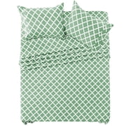 Lux Decor Queen Bed Sheet Set 4 Piece, Soft Microfiber, Deep Pockets - Quatrefoil Pattern, 1 Fitted & 1 Flat Sheet, 2 Pillowcases, Green