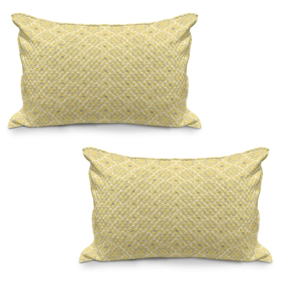 Quatrefoil Quilted Pillowcover Set of 2, Traditional Abstract Pattern with Moroccan Middle Eastern Effects, Standard Queen Size Pillow Cover for Bedroom, 36" x 20", Pale Yellow, by Ambesonne