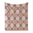 thumbnail image 1 of Quatrefoil Soft Flannel Fleece Blanket, Vintage Style Patterns Tangled Clover Shapes Eastern Tessellation Illustration, Cozy Plush for Indoor and Outdoor Use, 50" x 70", Green White, by Ambesonne, 1 of 5