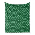 thumbnail image 1 of Quatrefoil Soft Flannel Fleece Throw Blanket, 4 Leaf Clover Flower on Moroccan Trellis Mosaic Pattern Traditional Digital Print, Cozy Plush for Indoor and Outdoor Use, 60" x 80", Green, by Ambesonne, 1 of 6