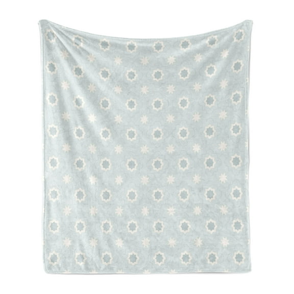 Quatrefoil Soft Flannel Fleece Throw Blanket, Morocco Classical White Star Shapes on Pale Blue Backdrop, Cozy Plush for Indoor and Outdoor Use, 60" x 80", Baby Blue White, by Ambesonne