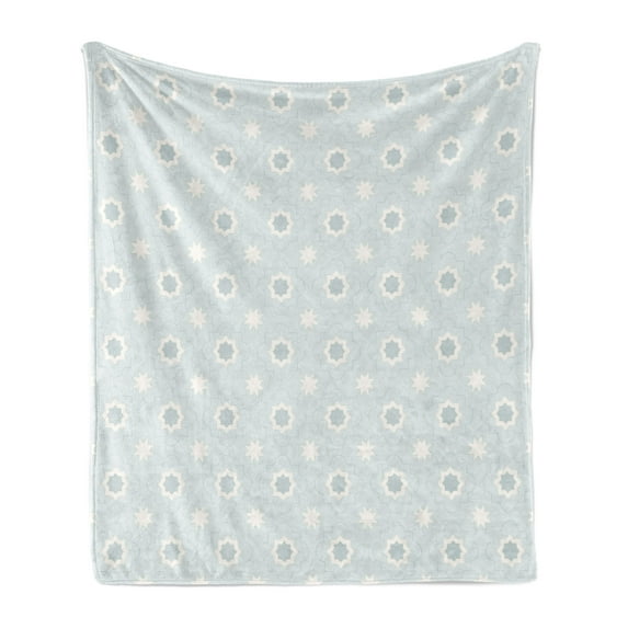 Quatrefoil Soft Flannel Fleece Throw Blanket, Morocco Classical White Star Shapes on Pale Blue Backdrop, Cozy Plush for Indoor and Outdoor Use, 60" x 80", Baby Blue White, by Ambesonne
