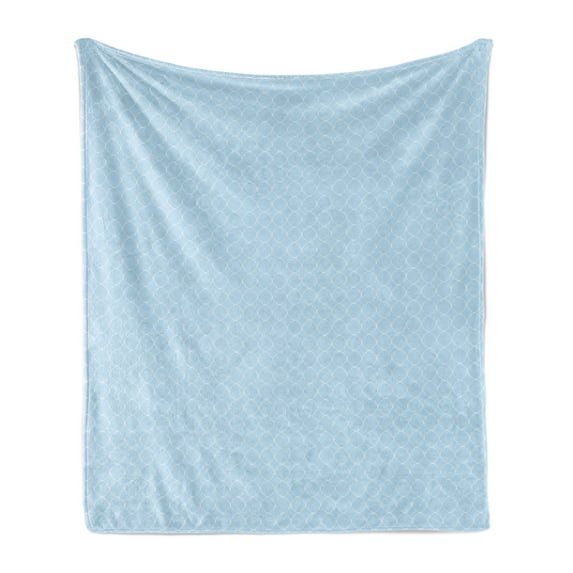 Quatrefoil Soft Flannel Fleece Throw Blanket, Thin Line Tracery Repetitive Moroccan Art Illustration, Cozy Plush for Indoor and Outdoor Use, 50" x 70", Pale Azure Blue White, by Ambesonne