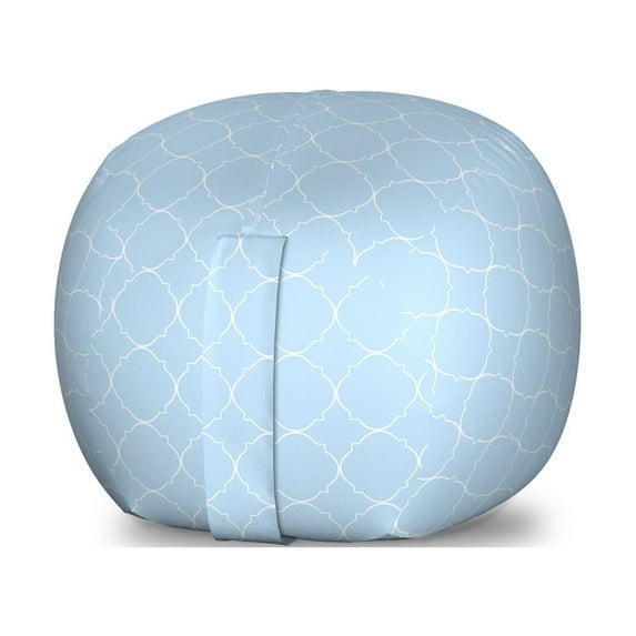Quatrefoil Storage Toy Bag Chair, Thin Line Tracery Repetitive Moroccan Art Illustration, Stuffed Animal Organizer Washable Bag, Small Size, Pale Azure Blue White, by Ambesonne