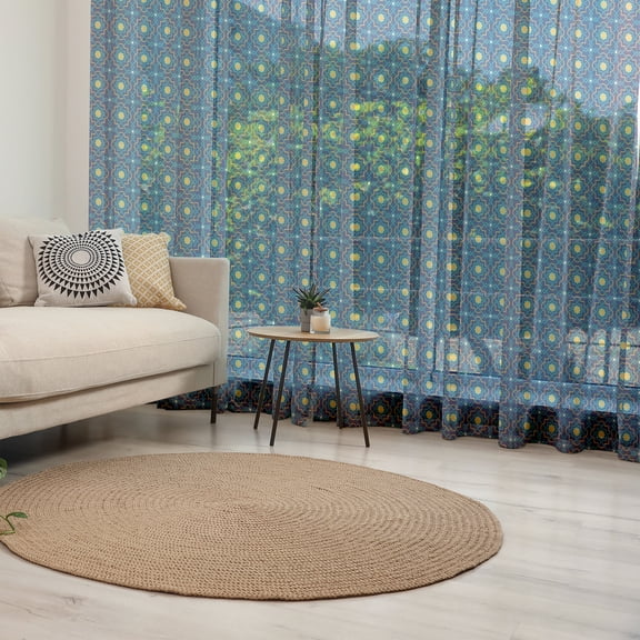 Quatrefoil Tulle Curtains with Rod Pocket, Historical Pattern with Eastern Origins Geometric Girih Tile, Sheer Drape for Wedding Party 2 Panels, 7 Sizes, Turquoise Navy Blue, by Ambesonne