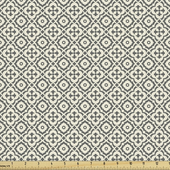 Ambesonne Quatrefoil Fabric by the Yard Upholstery, Edwardian Floral, 10 Yards, Beige Blue Grey