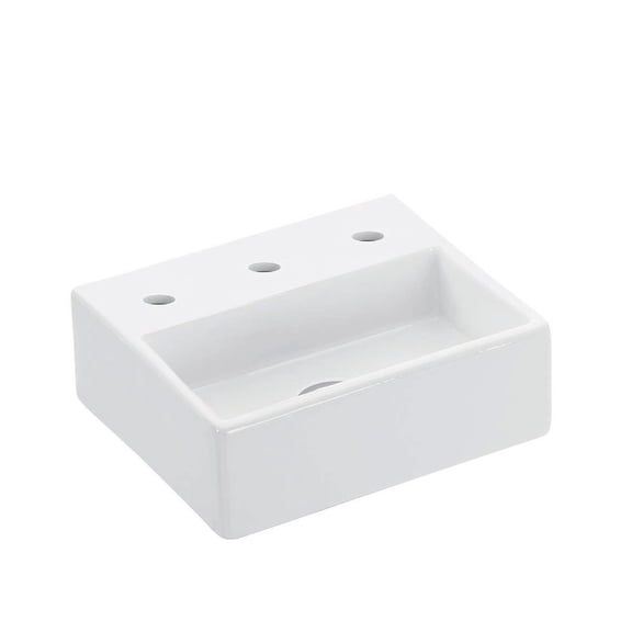Quattro 30.03 Wall Mount/Vessel Bathroom Sink in Ceramic White with Three Faucet Holes