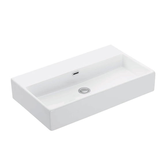 Quattro 70.00 Wall Mount/Vessel Bathroom Sink in Ceramic White without Faucet Hole