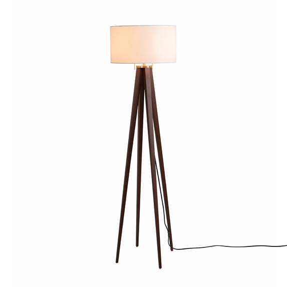 Quattro Floor Lamp - Dark Walnut Wood Finish & Weathered Brass