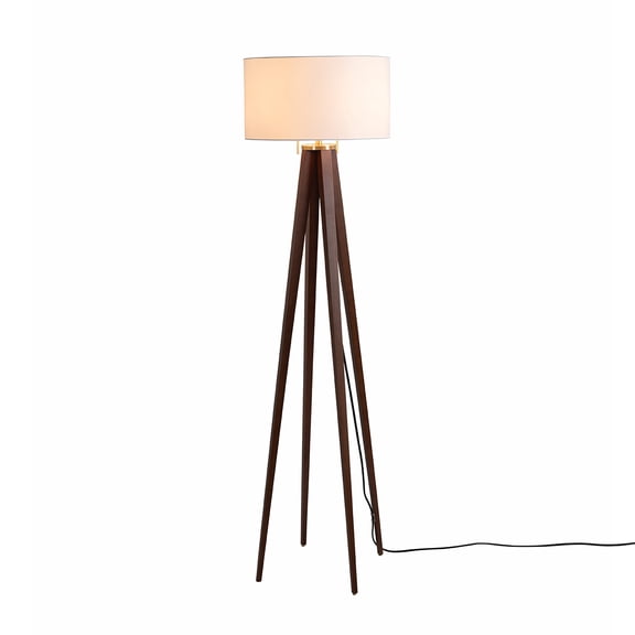 Quattro Floor Lamp - Dark Walnut Wood Finish & Weathered Brass Dimmer
