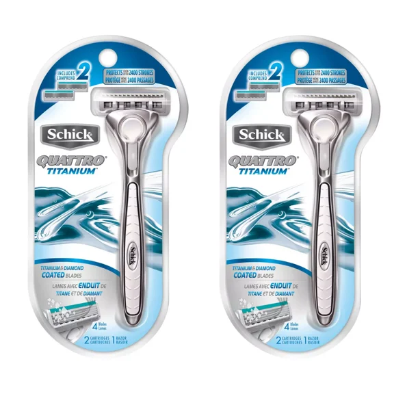Quattro Titanium Razor Handle + 2 Cartridges (2 Pack)
