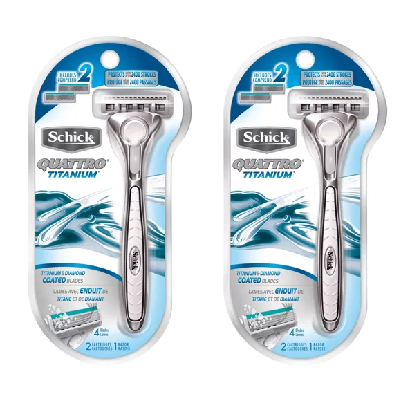 Quattro Titanium Razor Handle + 2 Cartridges (2 Pack)
