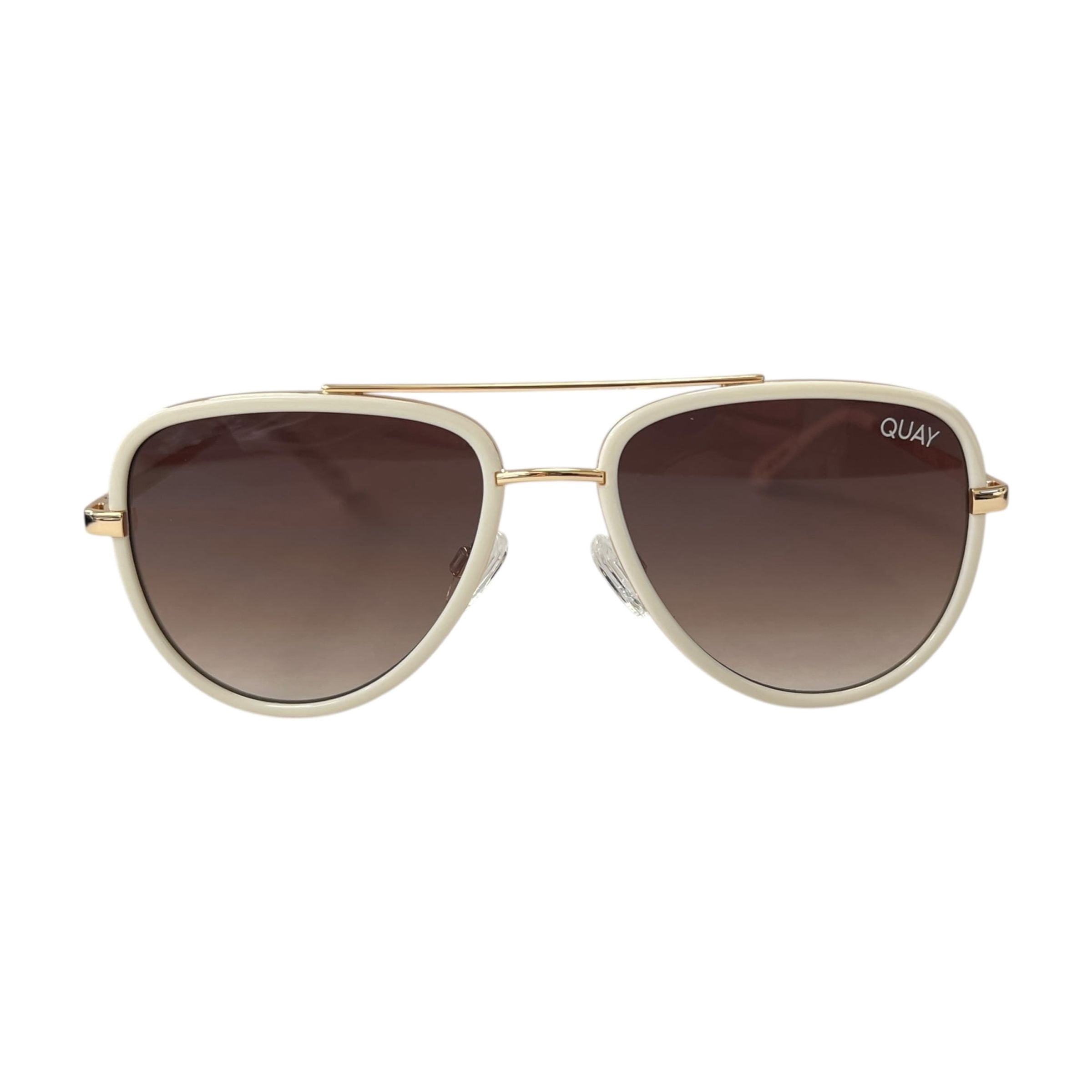 Quay Australia All In Mini Aviator Sunglasses White Brown Quay Australia All In Mini Aviator Sunglasses 100% UV  main image 3