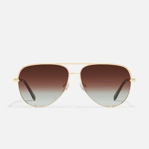 Quay Australia High Key Aviator Sunglasses, Gold/Brown Fade Polarized