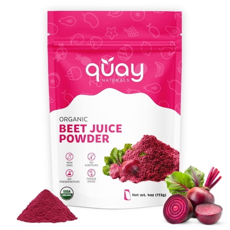 Quay Naturals Organic Beet Juice Powder, 4oz, Freeze-Dried, Non-GMO, Beet Root Juice Powder for Smoothies & Baking