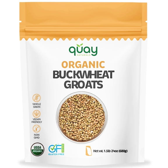 Quay Naturals Organic Buckwheat Groats 1.5 lb | Gluten-Free Ancient Grain Alternative | Non-GMO, Whole Buckwheat Groats, Vegan | Ideal for Hot Cereal, Porridge, Salads & Baking