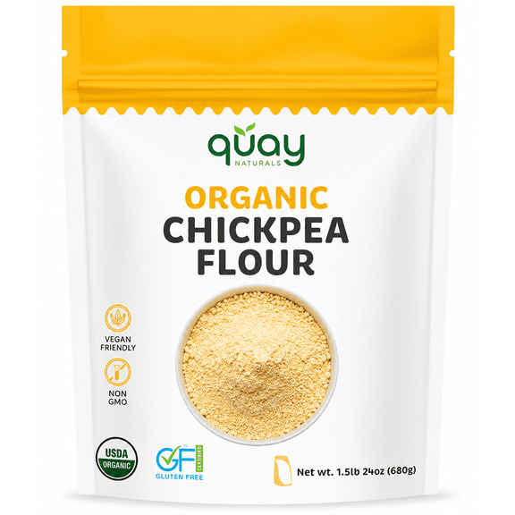 Quay Naturals Organic Chickpea Flour, Garbanzo Bean Flour, 1.5 lb, Non-GMO, Gluten-Free, Vegan. Ideal for Baking, Frying, Flatbreads & Grain-Free Cooking.