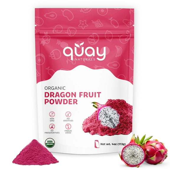 Quay Naturals Organic Dragon Fruit Powder, 4oz, Freeze-Dried, Non-GMO, No Additives, Pure Natural Powder for Smoothies and Baking