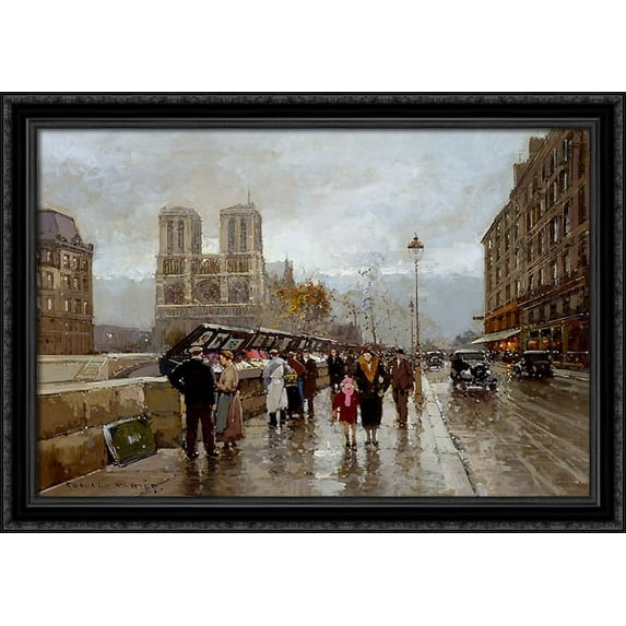 Quay Saint Michel 38x28 Large Black Ornate Wood Framed Canvas Art by Edouard Cortes
