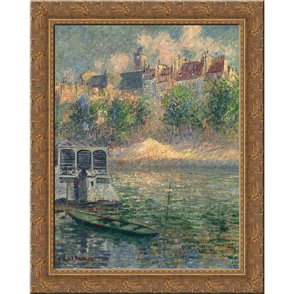 Quay of the Hotel Deville in Paris 24x20 Gold Ornate Wood Framed Canvas Art by Gustave Loiseau