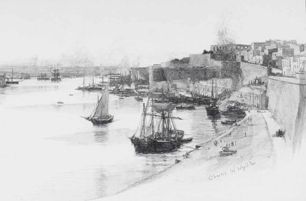 The Quays Of The Grand Harbour At Valletta Malta By Charles William Wyllie (1859-1923) From The Picturesque Mediterranean Circa 1890 Canvas Art - Ken Welsh  Design Pics (17 x 11)