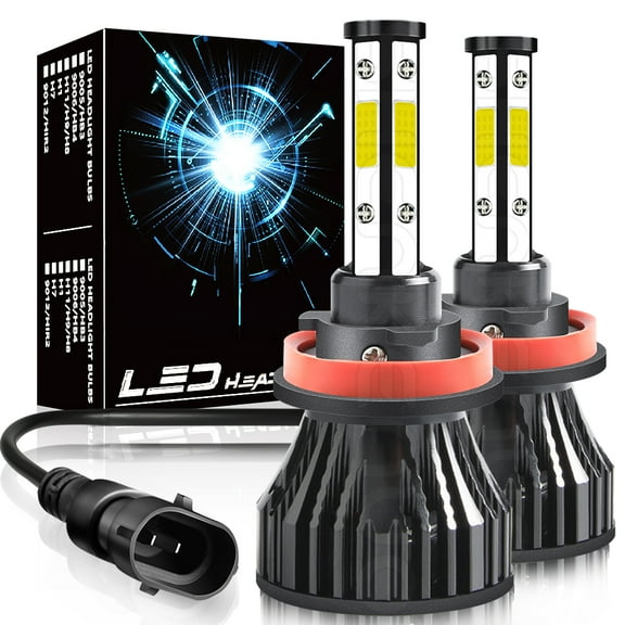 Quayub 12000 Lumen H8 H9 H11 LED Bulbs, 4Side Headlights, Fog Lights or DRL, 6000K Xenon White Extremely Super Bright Replacement for Cars, Trucks, Motorcycles