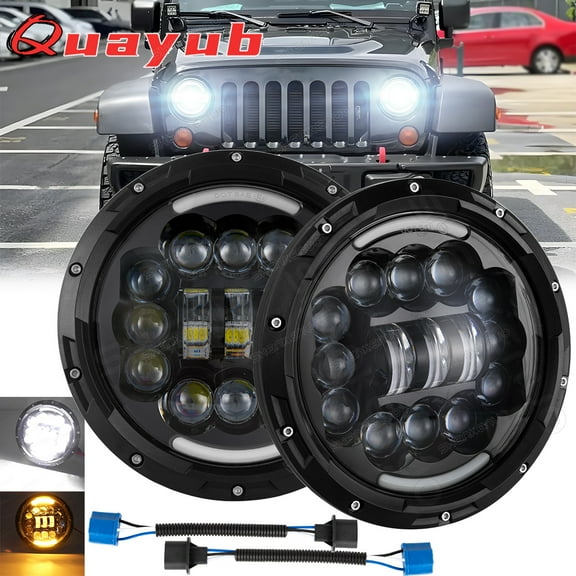 Quayub 2X 7"INCH 50W LED Headlight Hi/Lo Turn Signal DRL For Jeep Wrangler CJ JK TJ LJ