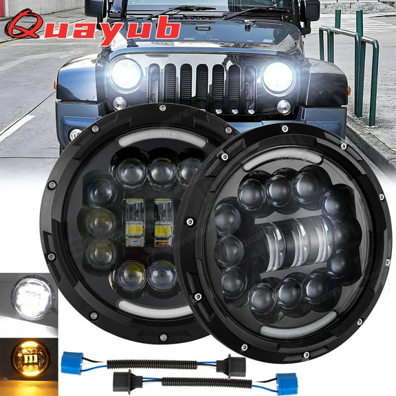 Quayub 2X 7"inch Round LED Headlight Hi/Lo Beam DRL Combo for Jeep Wrangler JK LJ TJ CJ