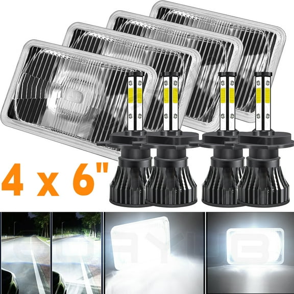 Quayub 4X6" Black Projector Crystal Clear Glass LED Headlight Lamp Light Bulb Set 4PCS 6000K