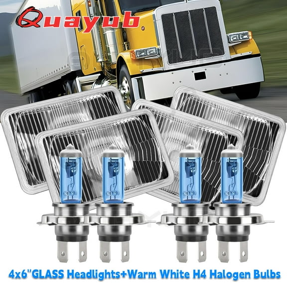 Quayub 4pc 4x6" Hi/Lo Beam Headlights H4656/4651 For Kenworth Peterbilt 357 379 378
